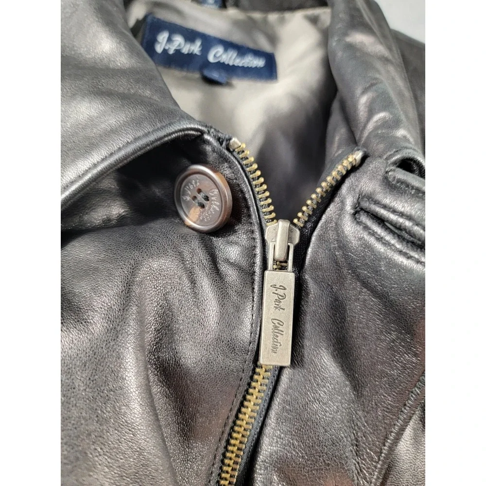 J. Park Collection Men's Large Black Soft Lambskin Leather Full‎ Zip and Button